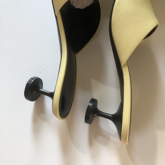 Balenciaga Lady Mules Heels New Pale Yellow Leather Round Top - Picture 3 of 7